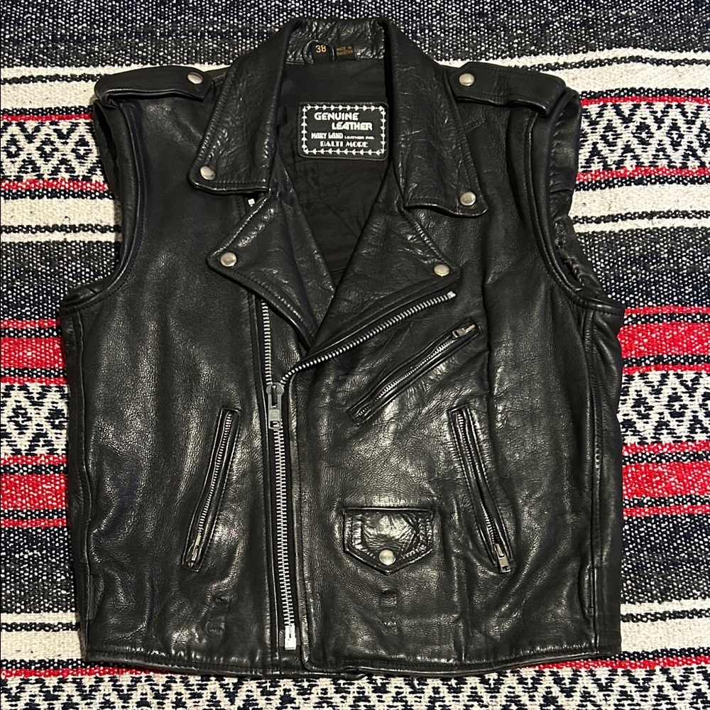 Men's Black Leather Biker Vest